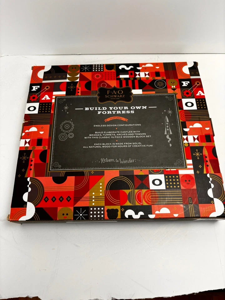 FAO Schwarz Complete Set of Castle Blocks 75 Pieces Natural Wood New - Image 4 of 4