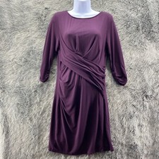 Kut from the Kloth Fauz Wrap Plum Purple Knit Dress 3/4 Sleeve Zip Back Womens 8