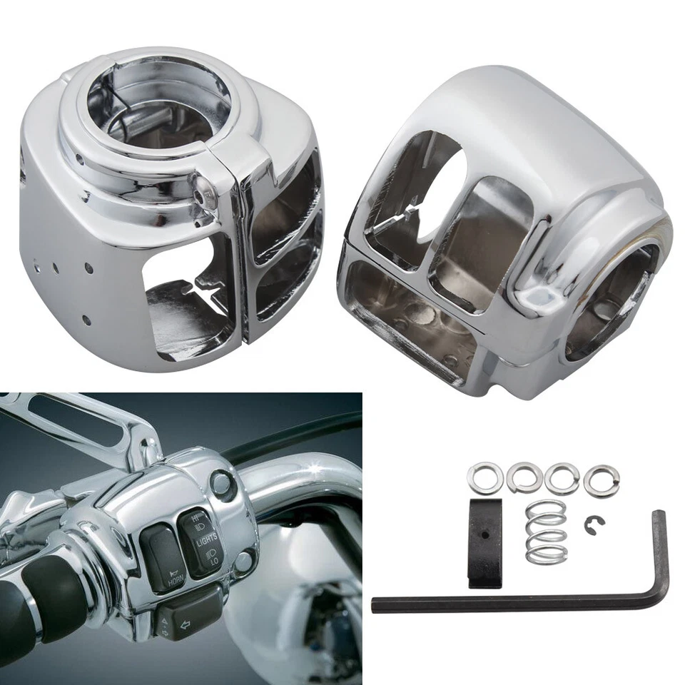 Chrome Handlebar Switch Housing Cover Fit for Harley Sportster Softail Road King - Image 3 of 4