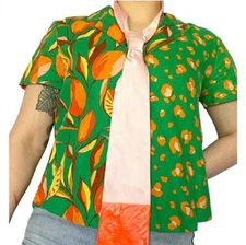Tabitha Brown Women's Leopard/ Green Orange Print Button-Down Shirt Size Small