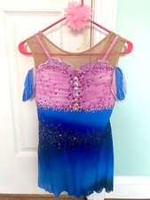 Custom Made Figure Skating Dress with Gloves Size XS/S - Blue / Pink