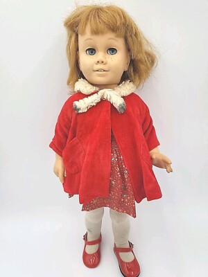 Vintage 1960 19'' Mattel Chatty Cathy Blonde Red Dress Shoes Coat  Doesn't Talk