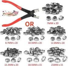 130X Assorted Hose Clamp Stainless Steel Ear Cinch Rings Crimp Pinch Set Pliers