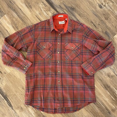 トップス 80s Old Sears Wool Shirt Men's Vintage 80s Sears Roebuck Single Needle Wool Plaid Button Up