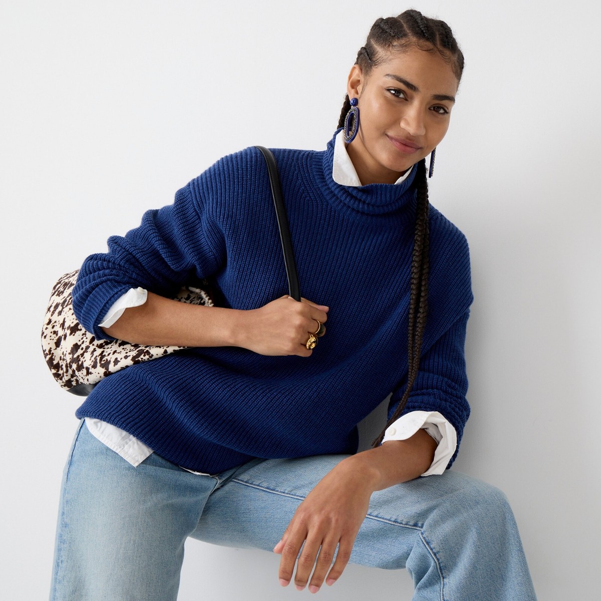 J. CREW Ribbed cotton-cashmere relaxed turtleneck sweater size S, style  BB427 | eBay