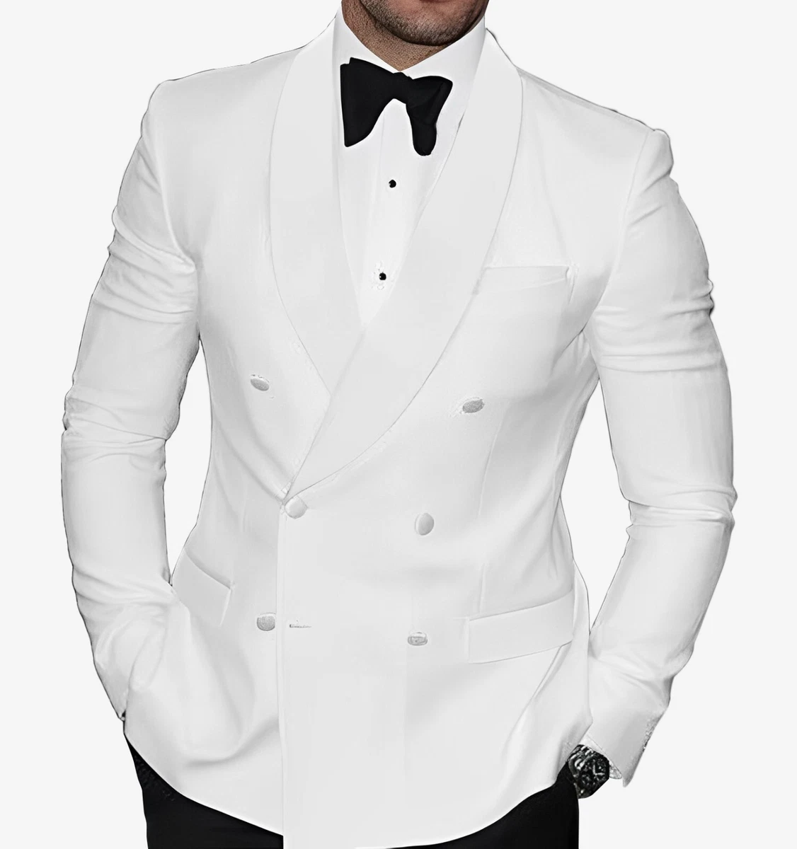 Mens double shop breasted white blazer