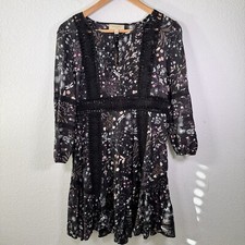 Anthropologie Moulinette Soeurs Kerstin Black Floral Boho Tunic Dress Size 4