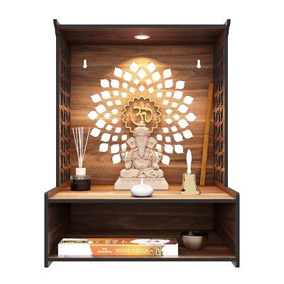 Devyom Houten Tempel Voor Thuis Puja Mandir/Getextureerde Mandir Met LED- verlichting/Pooja Ghar Voor Huis/Muur Opknoping En Tafelblad Manidr/Pooja Mandap