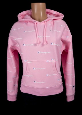 Champion Reverse Weave Allover Logo Pink Hoodie S Hooded Sold Out