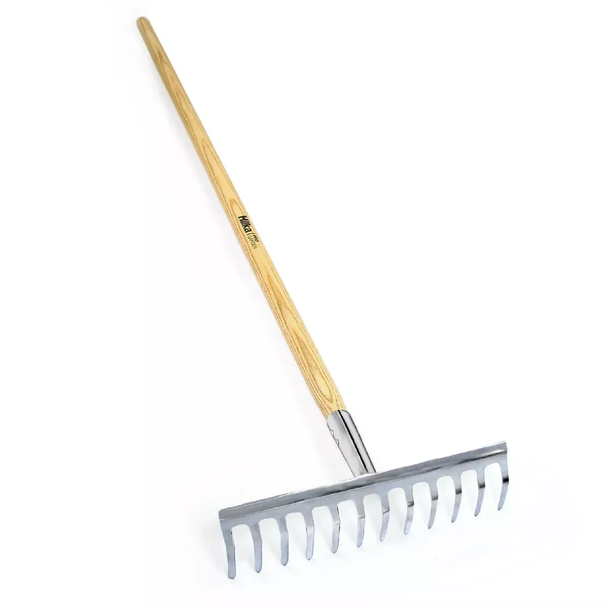 Hilka Stainless Steel Head 12 Tooth Rake Garden Bow Rake Hard Wood Handle