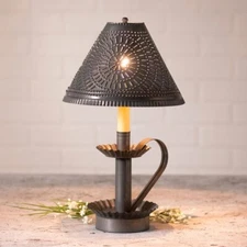 Irvin’s Country Tinware Candlestick Lamp with Chisel Shade in Kettle Black