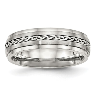 Edelstahl mit 925 Sterling Silber Zopfinlay gebürstet/poliert 6mm Band S:8