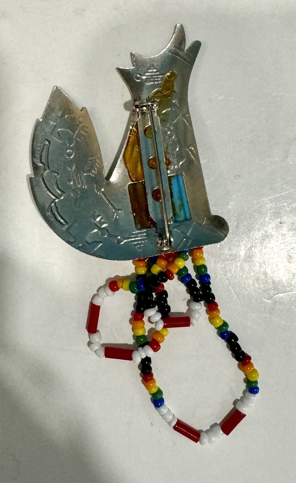 Native American Howling Wolf Brooch Hand Crafted … - image 3