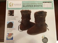 NIB Order Home Collection Brown Memory Foam Wrap Tie Slipper Boots Womens SzM