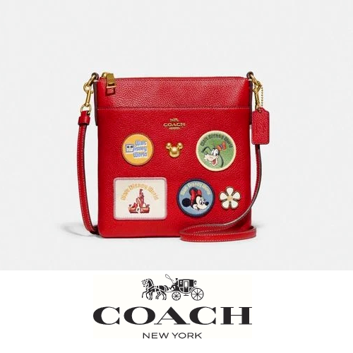 NWT Disney x Coach Kitt Messenger Red Pebbled Leather Patches WDW Crossbody Bag