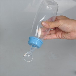 240ml Baby Silicone Squeeze Feeding Bottle With Spoon Food Rice