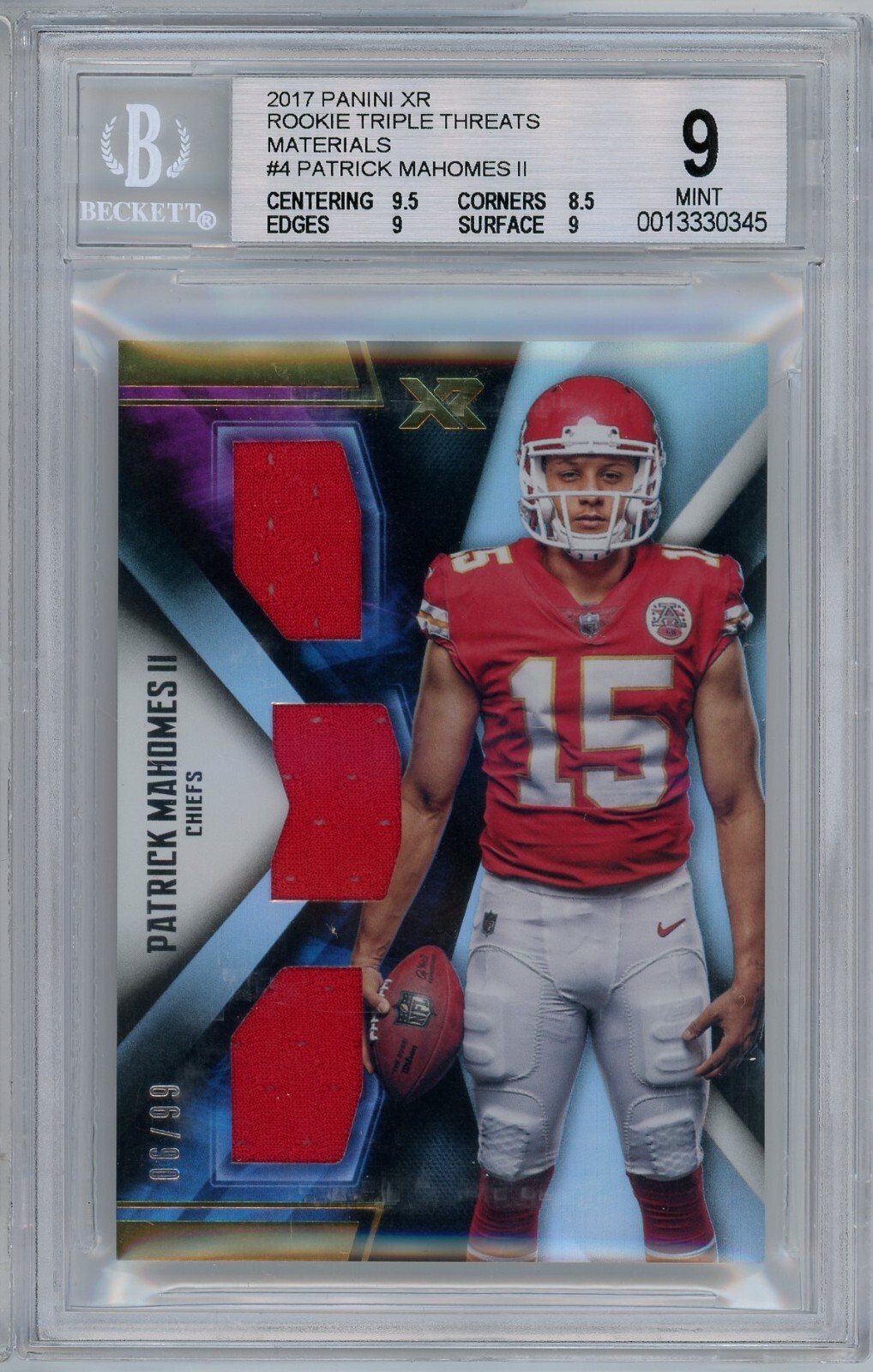 Patrick Mahomes Panini XR Rookie Triple Threats Materials #PM Base