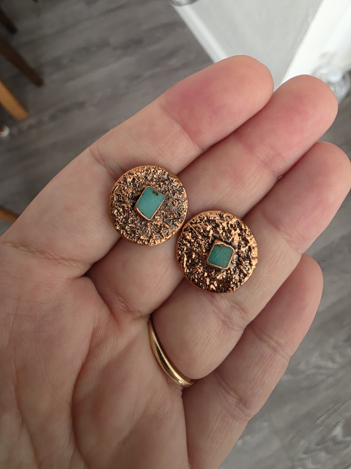 Artisan Made Copoer Solid Stud Pierced Earrings S… - image 1