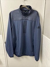 Adidas 1/4 Zip Mens Large Blue Pullover Jacket 3-Stripes Golf Climawarm L/S
