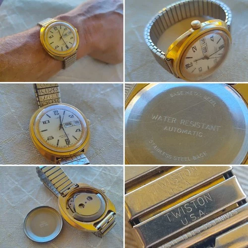 Vintage 1976 Timex Viscount Automatic Mechanic Men Day Date Watch *WORKING*