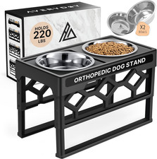 Small Dog Bowls Elevated, 4 Height Adjustable Raised Dog Bowl Stand with 2 Stain