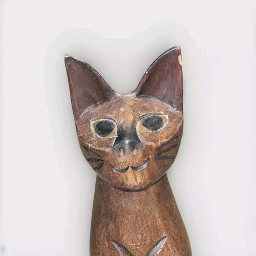 LG Vintage Mid Century Modern Hand Carved Wood Siamese Cat Sculpture 15" - Picture 3 of 7