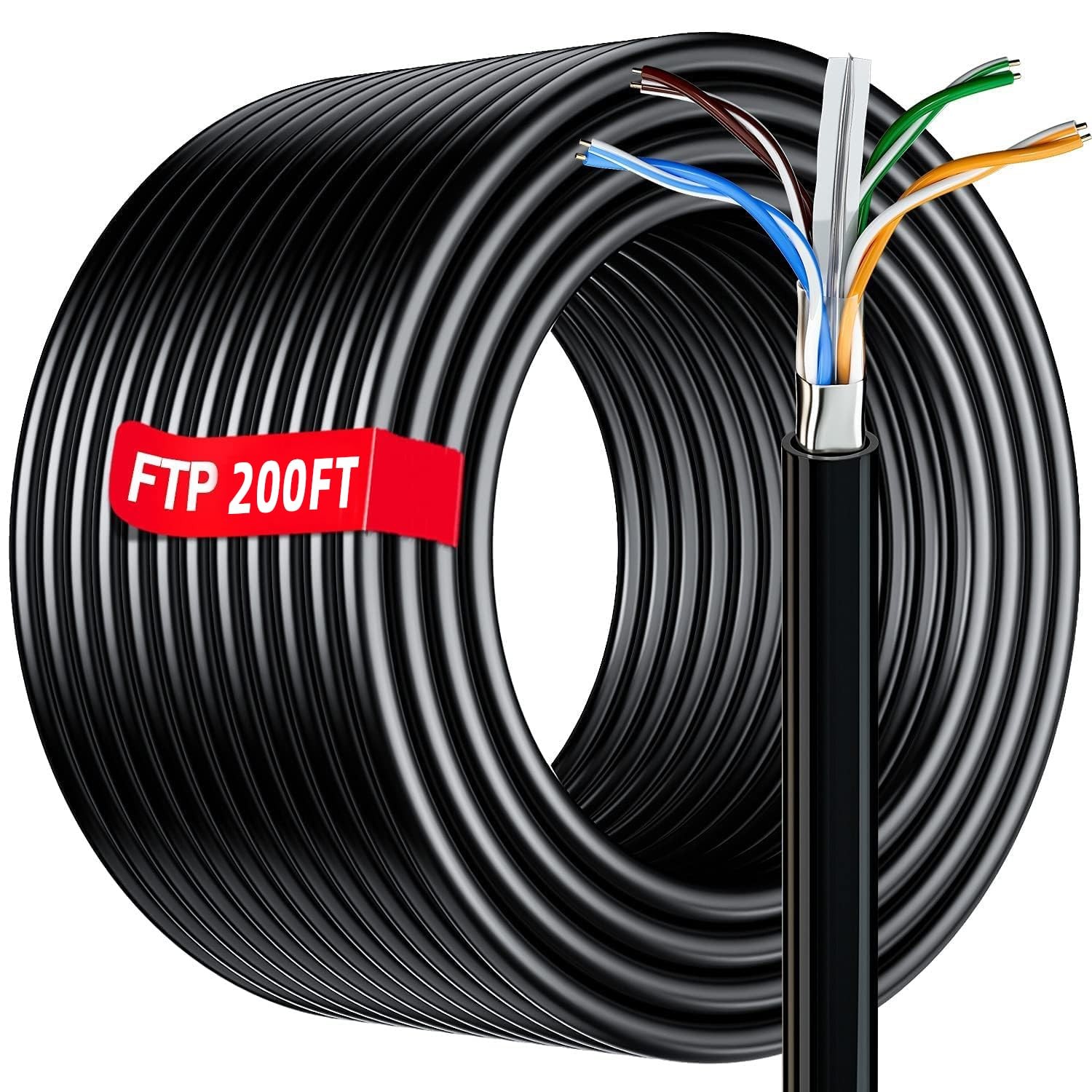 200ft Cat6 Shielded Outdoor Ethernet Cable with 10 RJ45 Connectors for Gigabit Speeds