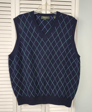 Bobby Jones Sweater Vest XL Navy Cotton Argyle Diamond Pattern Golf Classic