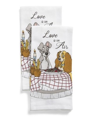 DISNEY Lady and The Tramp KITCHEN DISH HAND TOWEL  2pk Love is in the Air Cotton