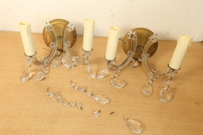 Paar Vintage venezianische Metall & Glas Wandlampe Leuchte Wandlampen Kristall Tropfen