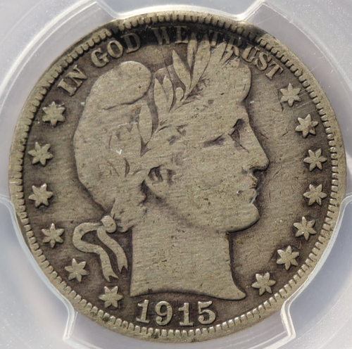 1915 PCGS-VG 10 BARBER or LIBERTY SILVER HALF DOLLAR MINTAGE 138,000 KEY DATE - Picture 1 of 5