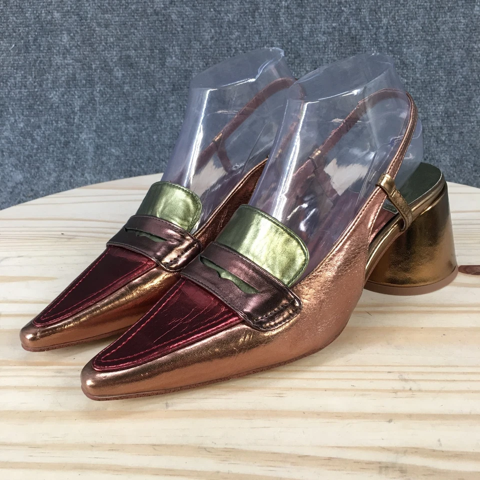 Sandálias femininas Jeffrey Campbell 7 pontas slingback couro ouro rosa - Imagem 3 de 4