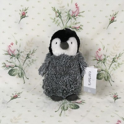 2015 Carter's Penguin Black Gray Plush Baby Lovey Stuffed Animal 8''