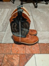 Old West Children's Broad Square Toe Boots Black and Brown Size 10.5 Toddler