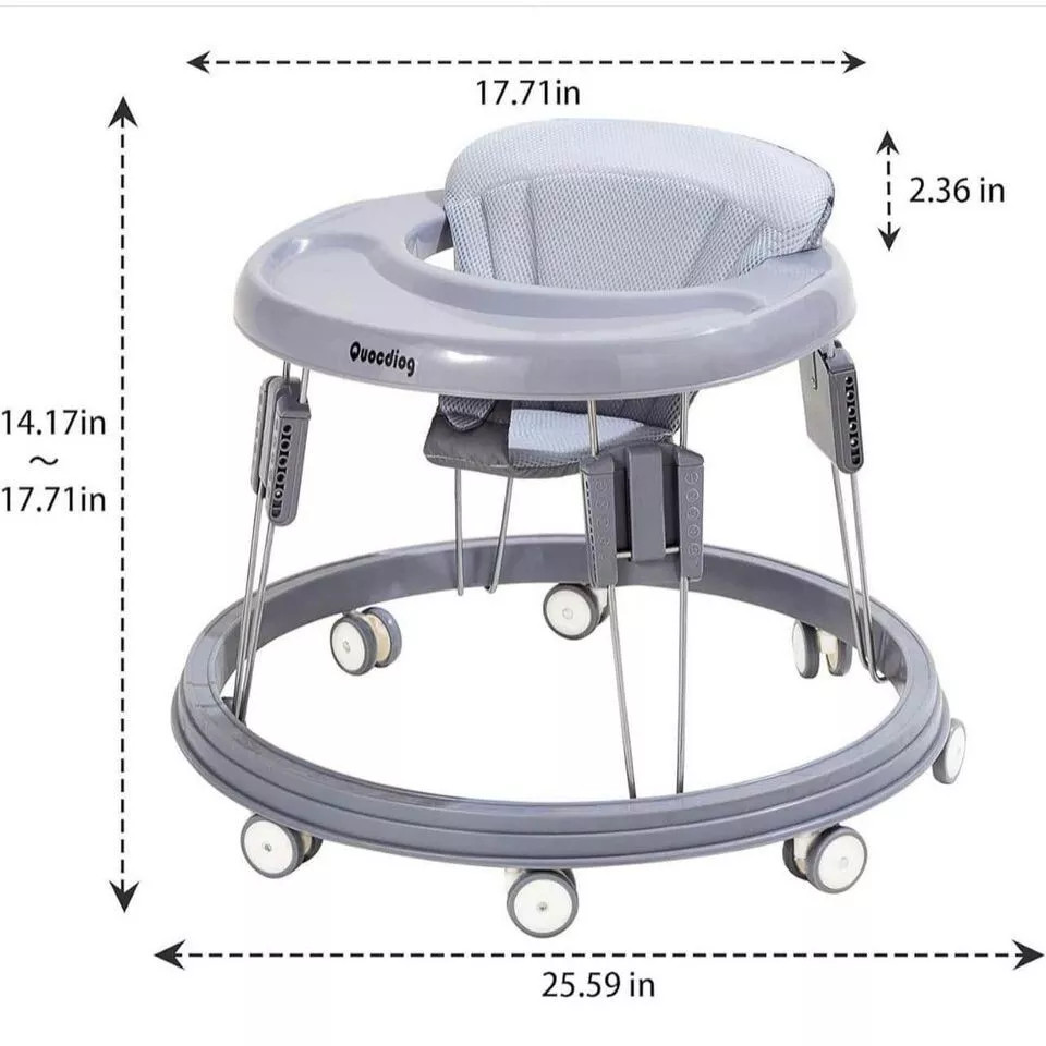 Foldable Adjustable Baby Walker Safe Wheels Footpad Infant Toddler Walking Aid