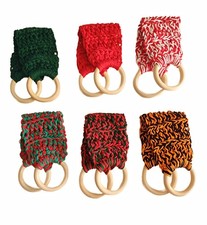 Crochet and wood ring towel holders 4of 4 listings - Holiday Colors