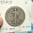 1934-D SILVER WALKING LIBERTY HALF DOLLAR, LARGE MINTMARK, GOOD DETAILS 90%