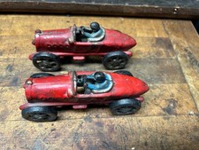 Lot Of 2 VINTAGE RED CAST IRON RACE CARS WITH DRIVERS. FAST FREE SHIPPING