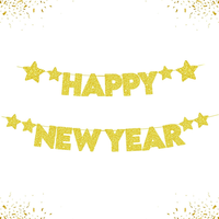 Happy New Year Girlande Gold, Glitzer Silvester Deko 2025 Girlande Banner, Neuja