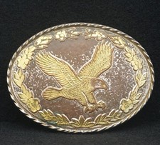 WA25164 VINTAGE 1980s  FLYING BALD EAGLE  WESTERN STYLE BELT BUCKLE
