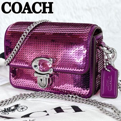 COACH Studio 12 Sequin Micro Bag Dark Magenta Leather Used in