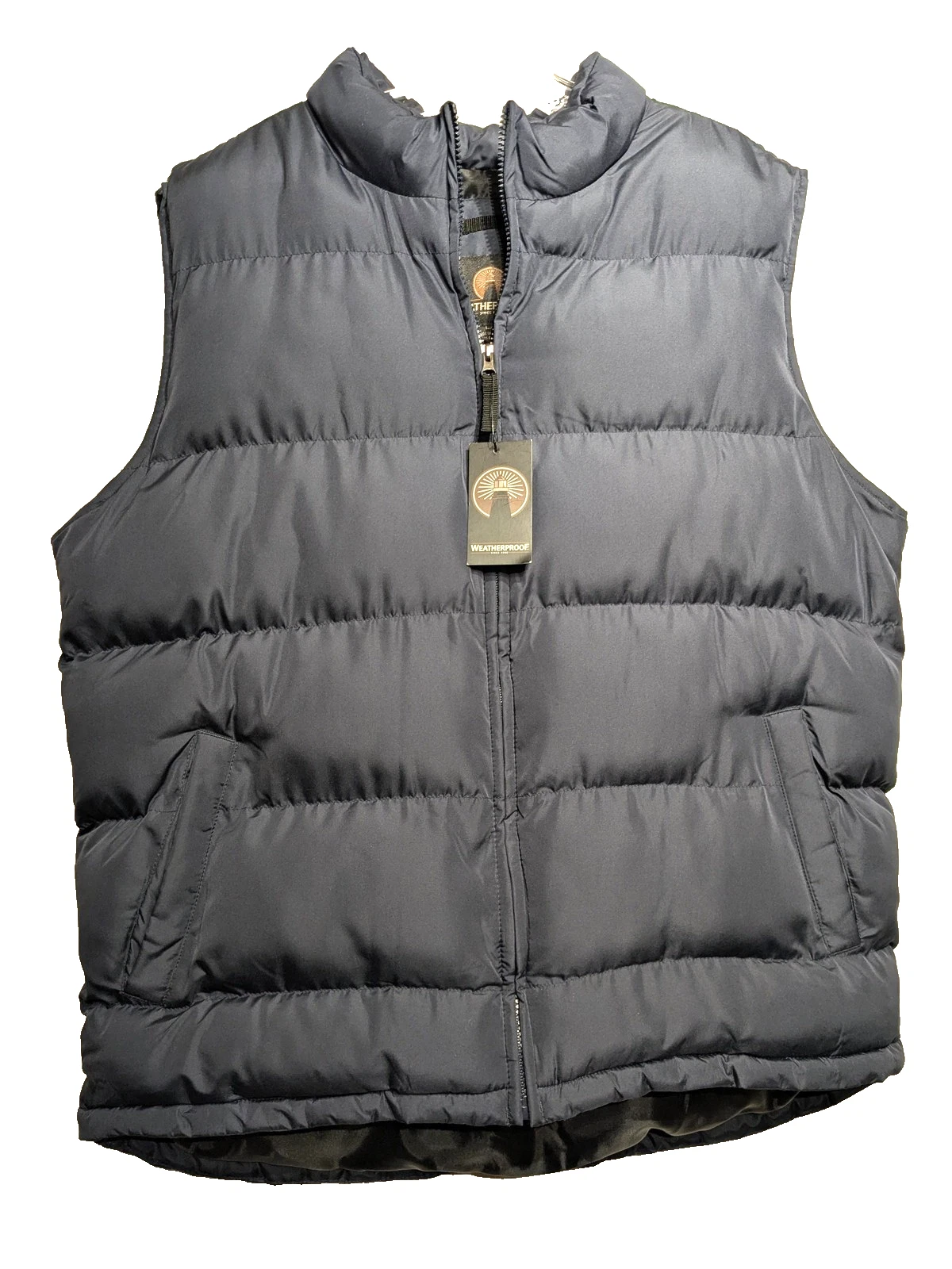 Weatherproof Puffer Vest Mens L Navy Insulated Quilted Drawcord Zip Up NWT