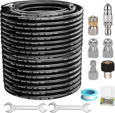 POHIR 100FT Sewer Jetter Kit for Pressure Washer 1/4'' 4000PSI Drain Cleaner Hose