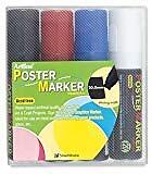 Poster Markers | 20.0mm Extra Wide Flat Tip | 4-Pack | Black, Red, Blue, Whit...