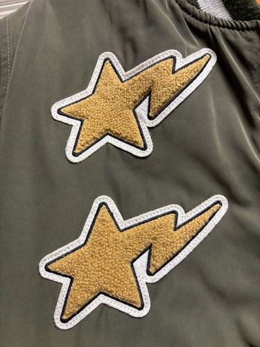 Vintage A Bathing Ape BAPE Varsity Bomber Jacket Green Orange Logo Japan Size S - Picture 8 of 24