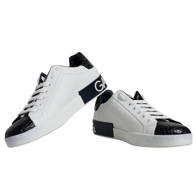 DOLCE & GABBANA Shoes White Leather Logo Portofino Sneaker