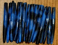 50 pack 3" Stick Senko Style Black Blue Swirl Bulk Bag Bass Lure Plastic Worm