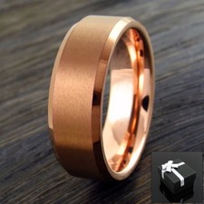 6/8mm Coffee Tone Brushed Tungsten Ring Rose Gold Plated Inside Wedding Band