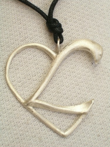 Pendente CUORE con INIZIALE " L " in Argento 925 - Ciondolo con girocollo - - Picture 2 of 4