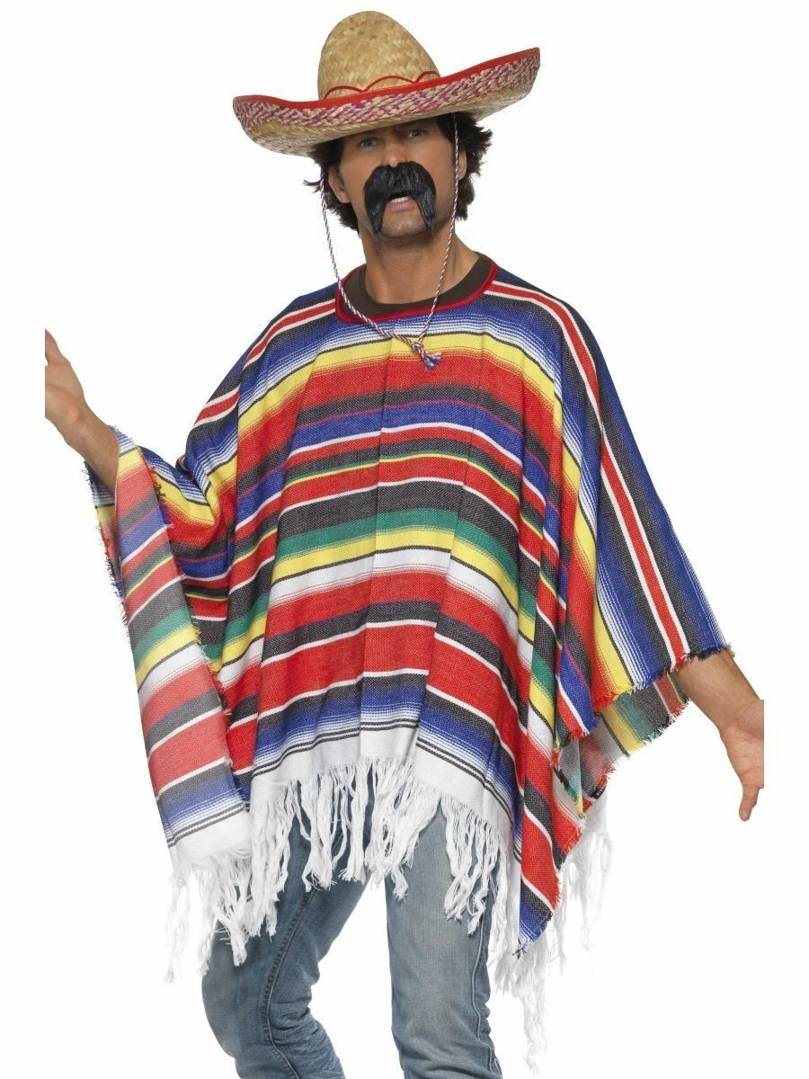 MEXICAN BANDITO ADULT MENS WESTERN COWBOYS COSTUME PONCHO SERAPE BLANET  SHAWL